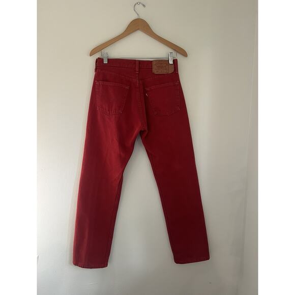 Vintage 80s Levis 501 Jeans Mens 30x30 Regular bright Red Button Fly Made in USA - Picture 7 of 11